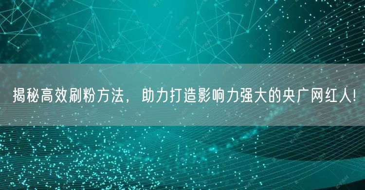 揭秘高效刷粉方法，助力打造影响力强大的央广网红人!