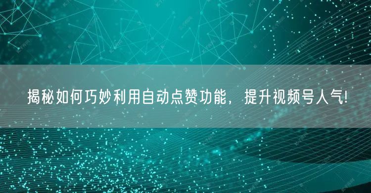 揭秘如何巧妙利用自动点赞功能，提升视频号人气!