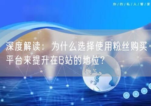 深度解读：为什么选择使用粉丝购买平台来提升在B站的地位？